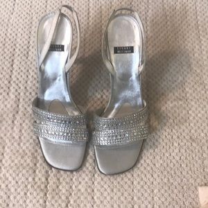Silver satin shoes- worn once